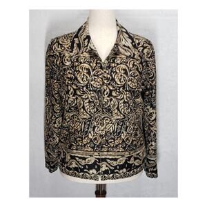Vintage R·Q·T Baroque Paisley Scroll Jacket Sz 16 Y2K Zip UP Linen Blend